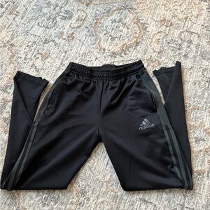 Adidas Kids Black Joggers with Gray Stripes